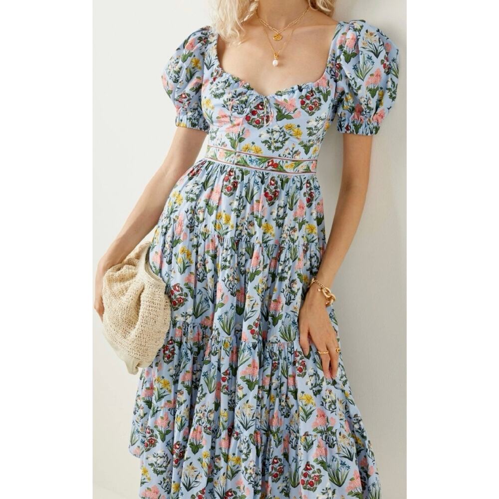 Agua by Agua Bendita Palmera XS Floral Cotton Poplin Midi Dress